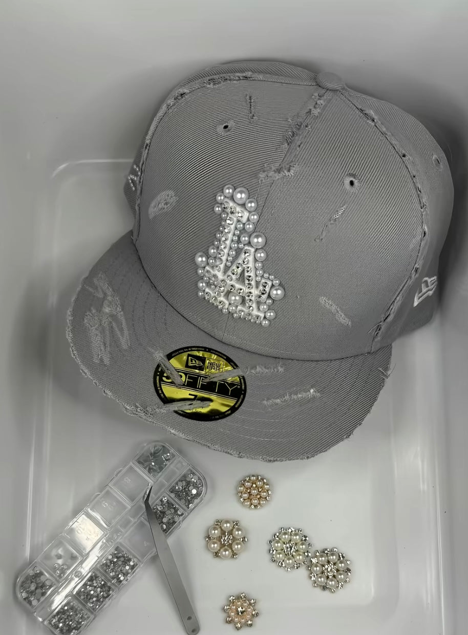 New era cap grey , rinestones