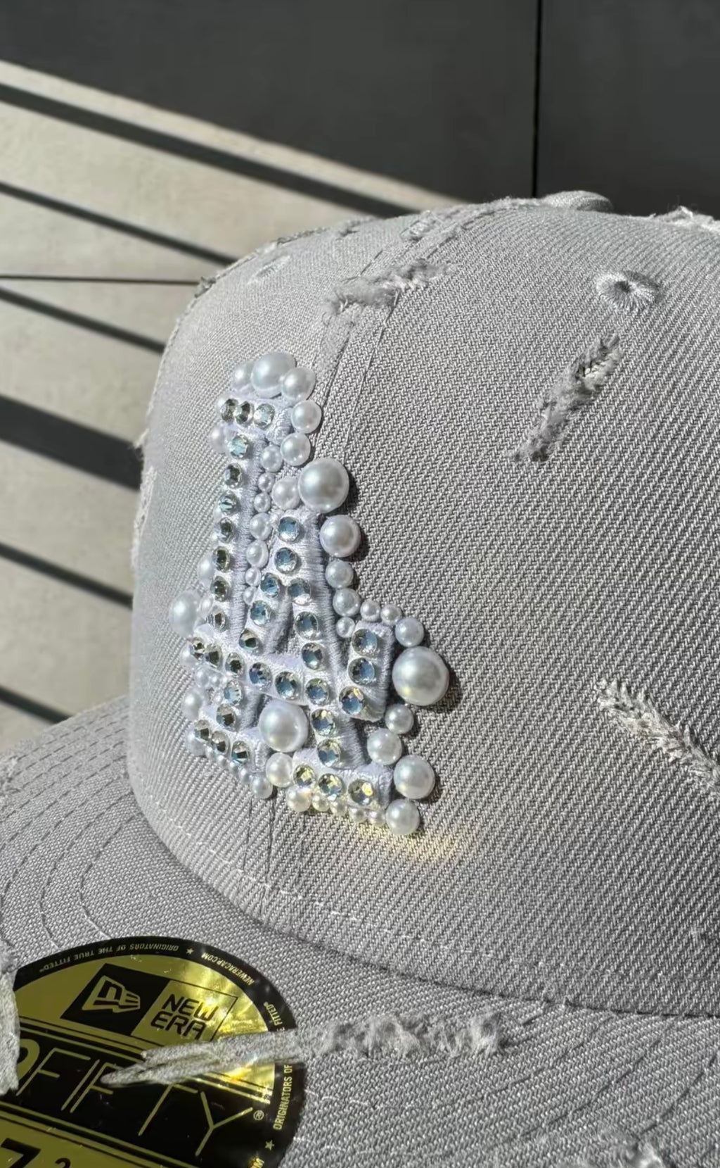 New era cap grey , rinestones