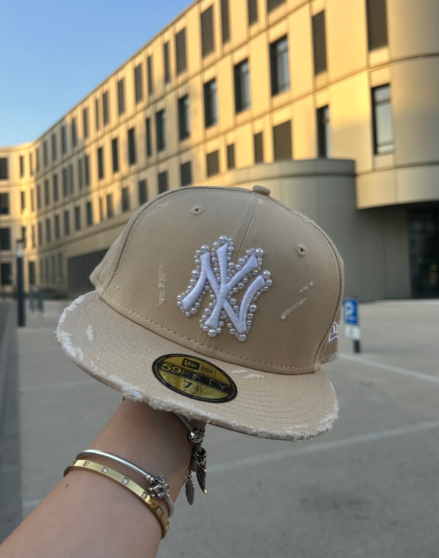 New York Yankees League Cap Cream Pearls