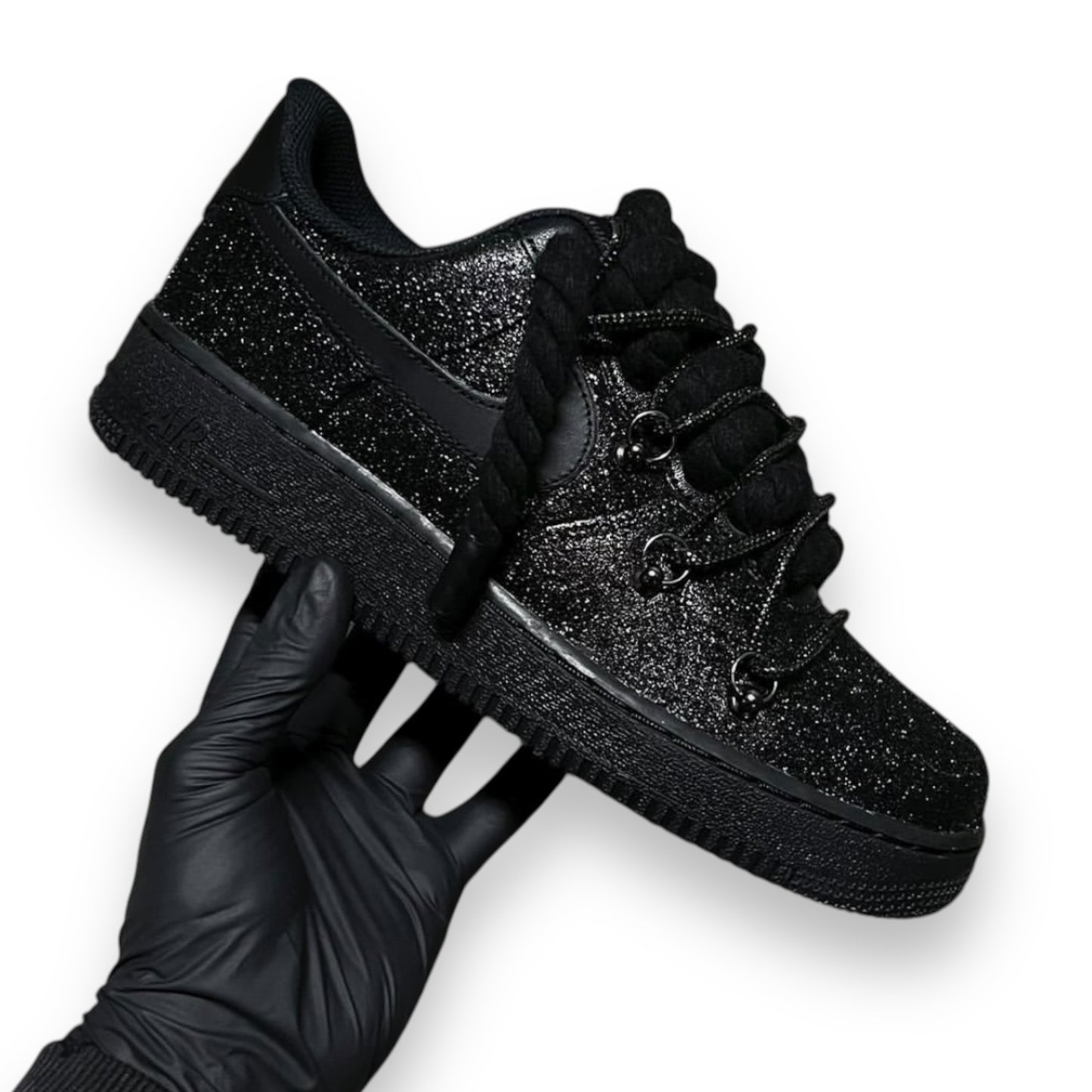 Air Force 1’07 Black double laced Glitter